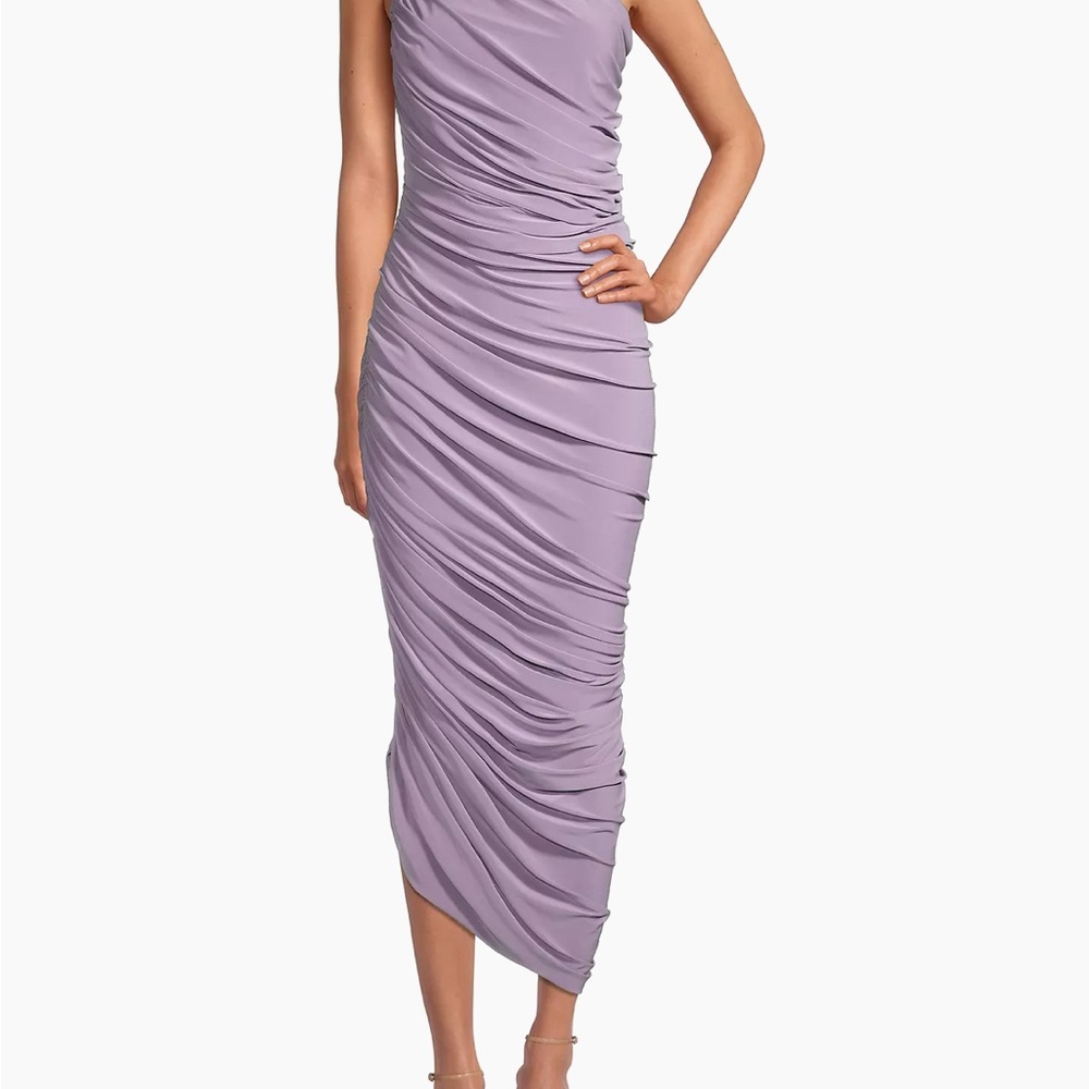 Norma Kamali Purple Asymmetrical Ruched Cocktail Dress